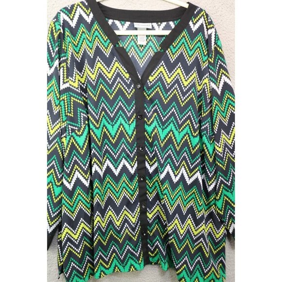 Catherine's Long Sleeve Button Up Silky Top-Size 3X (26/28W)-Geometric Pattern - Picture 2 of 8